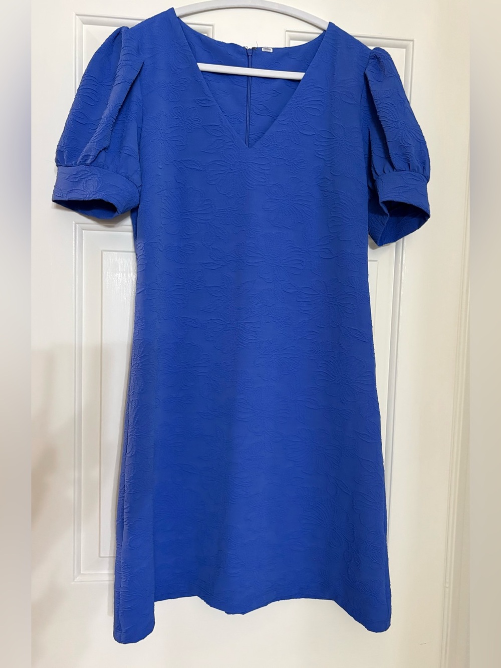 Calvin Klein Royal Blue V-Neck Puff Sleeve Midi Dress